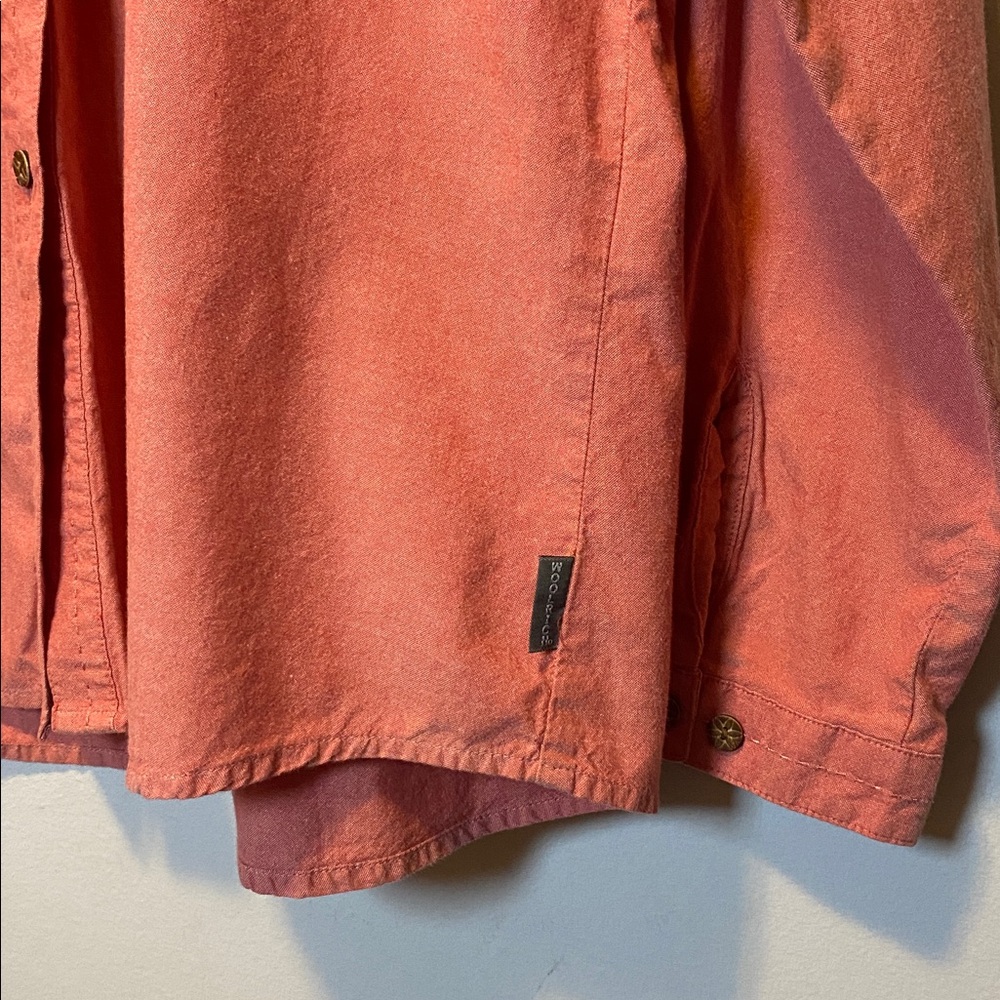 Woolrich Button Up Shirt Women XL Pink Cotton Pintucked Long Roll Tab Sleeve Top - Picture 4 of 14